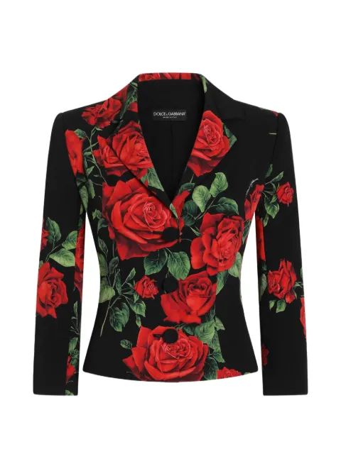 Dolce & Gabbana rose-print charmeuse single-breasted jacket