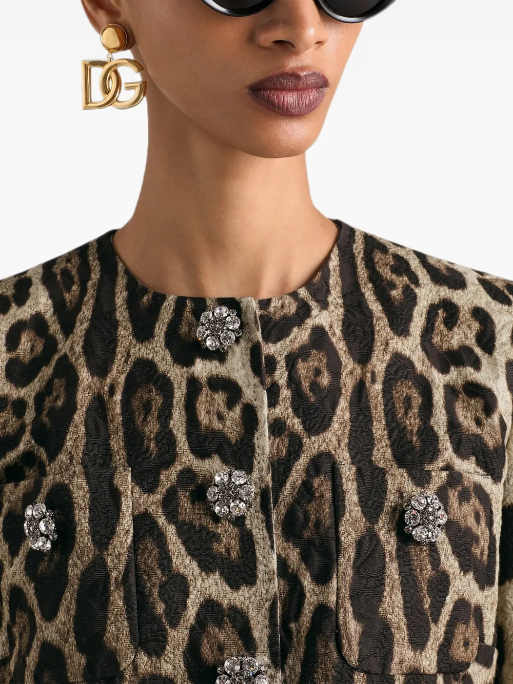 Dolce & Gabbana Jas met enkele rij knopen en luipaard-print Beige