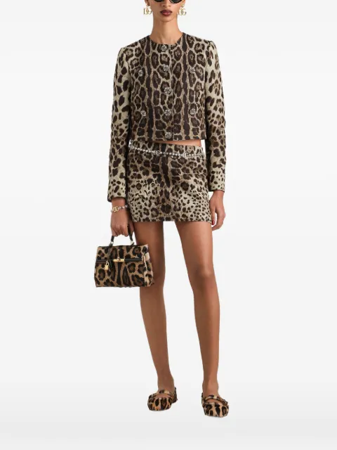 Dolce & Gabbana leo-print brocade single-breasted jacket with jewel buttons