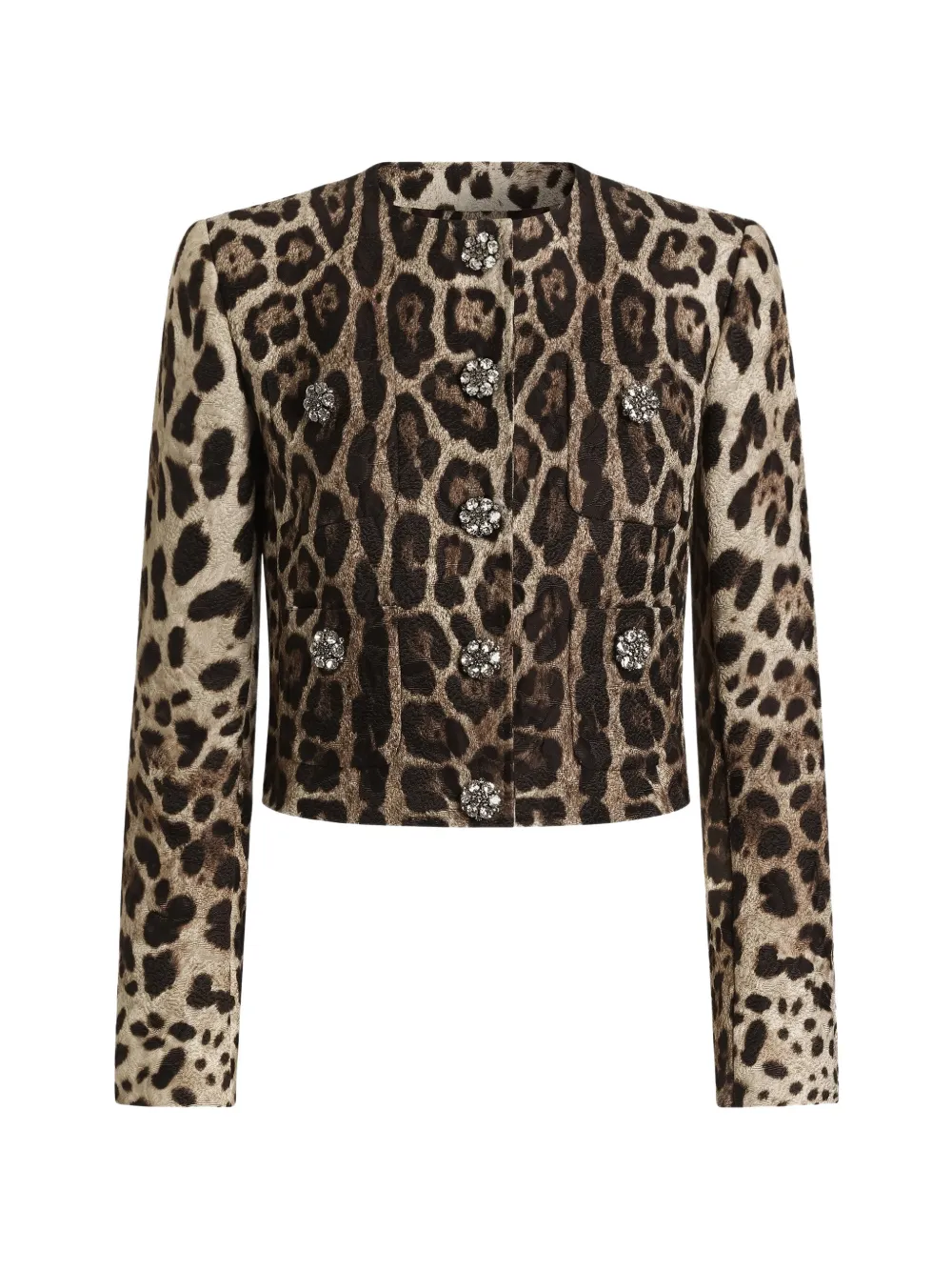 Dolce & Gabbana Jas met enkele rij knopen en luipaard-print Beige