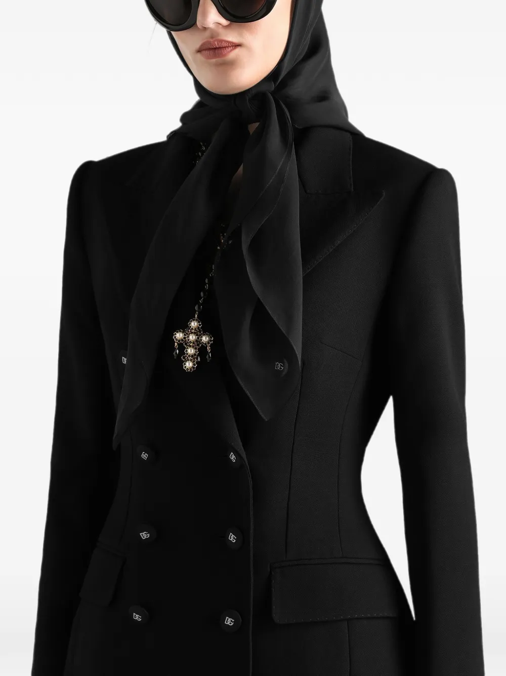 Dolce & Gabbana Wollen crêpe jack met dubbele rij knopen Zwart