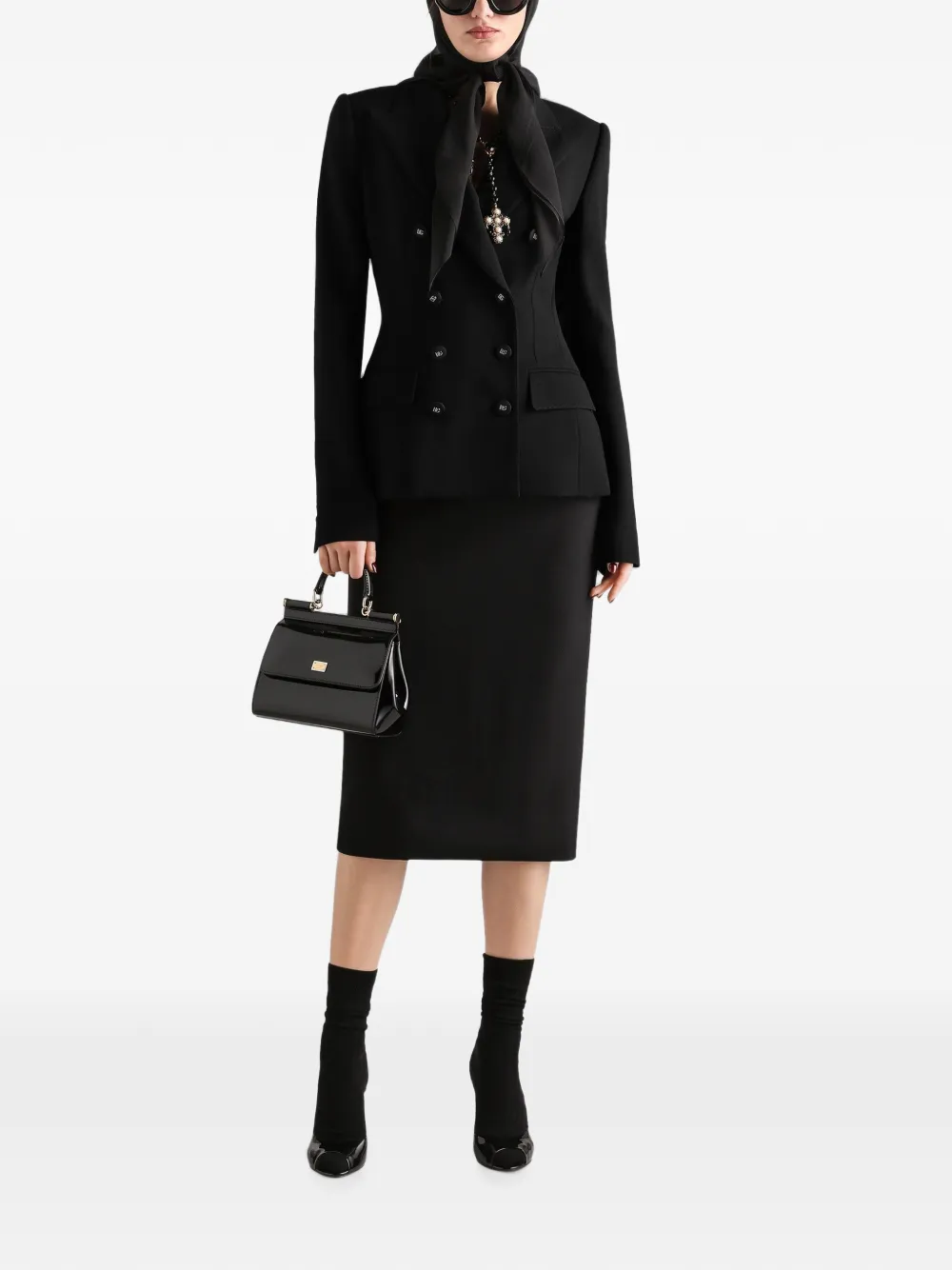 Dolce & Gabbana Wollen crêpe jack met dubbele rij knopen Zwart