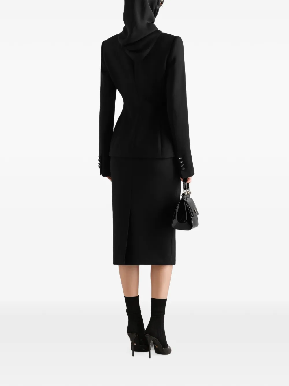 Dolce & Gabbana Wollen crêpe jack met dubbele rij knopen Zwart