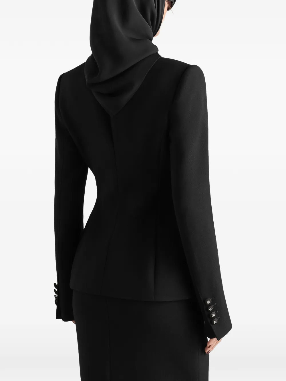 Dolce & Gabbana Wollen crêpe jack met dubbele rij knopen Zwart