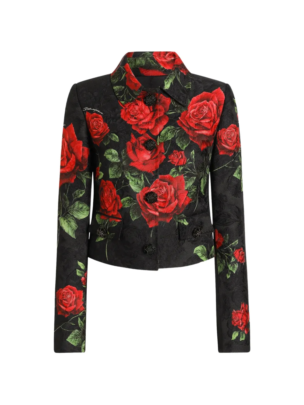 Dolce & Gabbana rose-print brocade jacket with jewel buttons - Schwarz