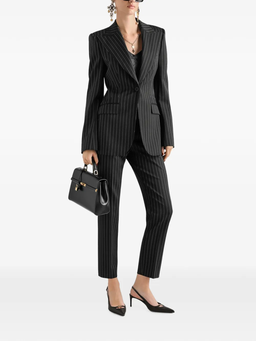 Dolce & Gabbana Turlington wollen jack met enkele rij knopen en krijtstreep Zwart