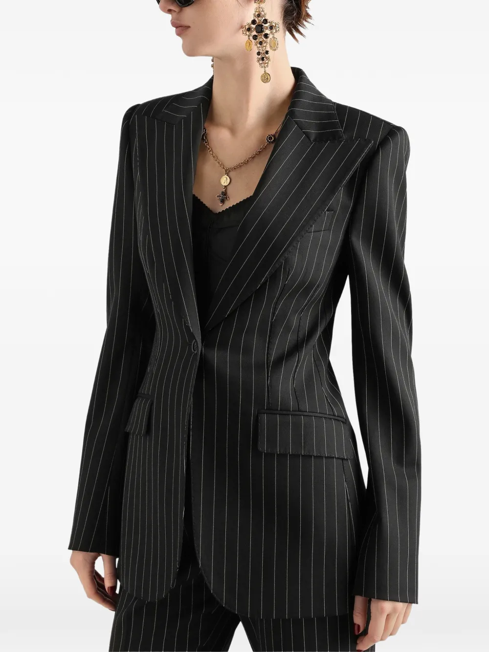 Dolce & Gabbana Turlington wollen jack met enkele rij knopen en krijtstreep Zwart