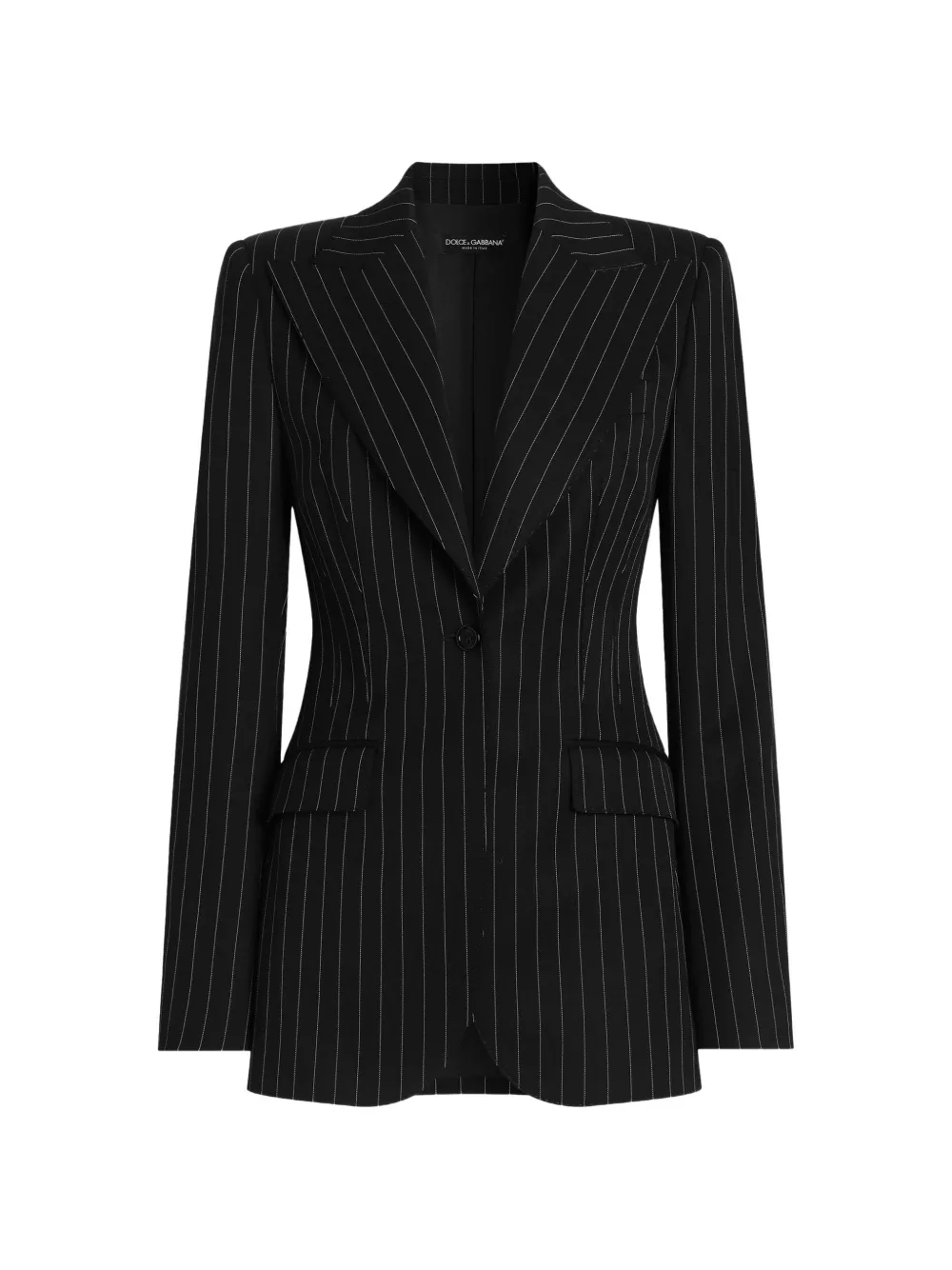 Dolce & Gabbana Einreihige Turlington Jacke aus Wolle mit Nadelstreifen - Schwarz