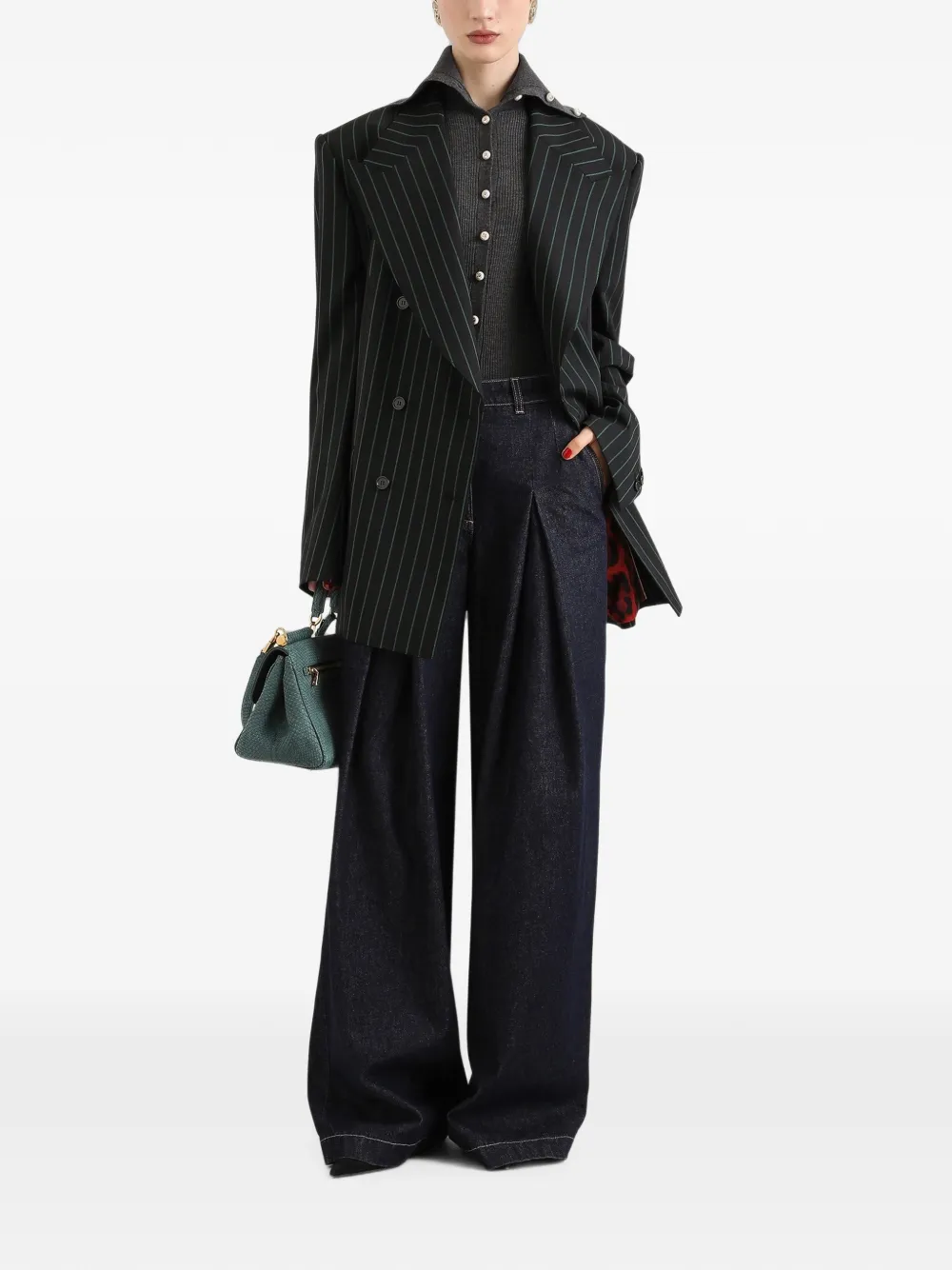 Dolce & Gabbana Wollen jack met dubbele rij knopen en krijtstreep Zwart