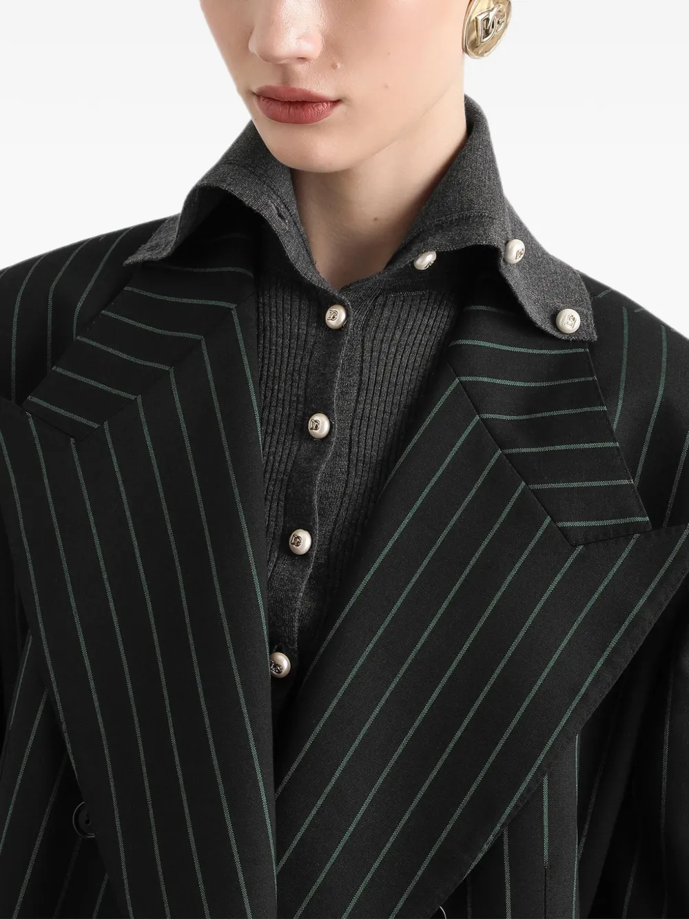 Dolce & Gabbana Wollen jack met dubbele rij knopen en krijtstreep Zwart