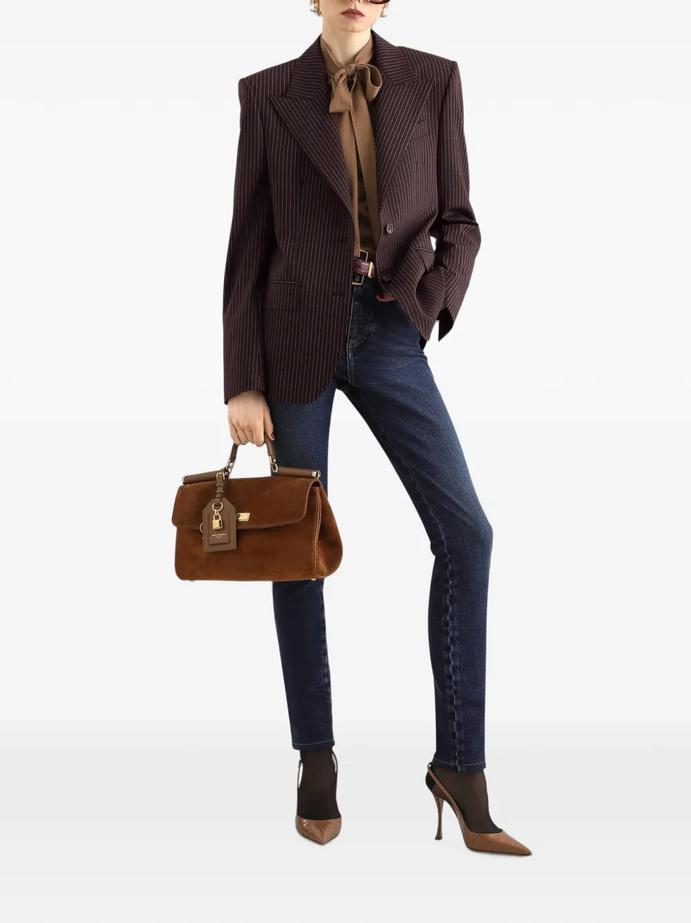 Dolce & Gabbana Linda wollen jack met krijtstreep en enkele rij knopen Bruin