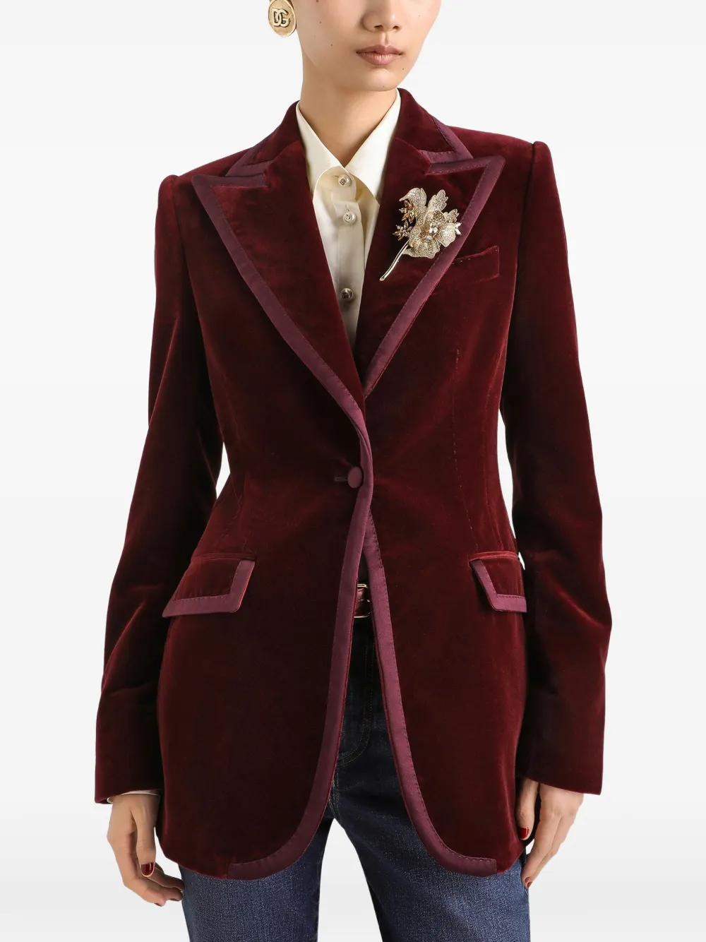 Dolce & Gabbana Turlington fluwelen jack met enkele rij knopen Paars