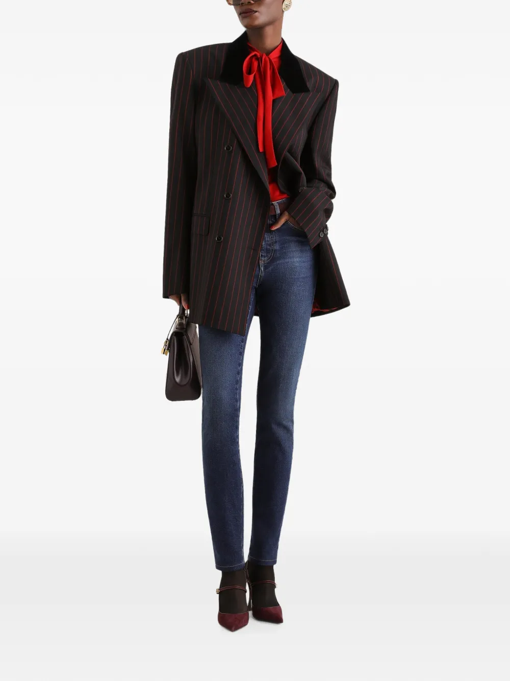 Dolce & Gabbana double-breasted jacket in pinstripe wool Zwart