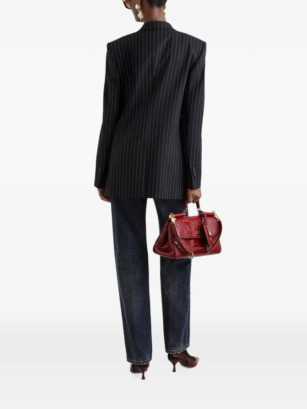 Dolce & Gabbana Linda wollen jack met dubbele rij knopen en krijtstreep Zwart