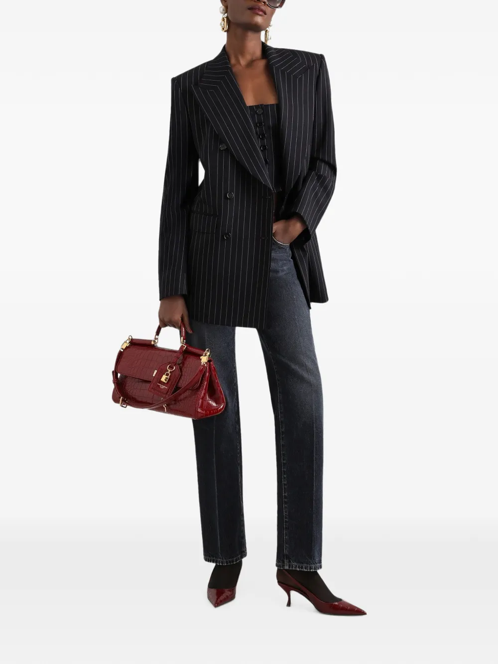 Dolce & Gabbana Linda wollen jack met dubbele rij knopen en krijtstreep Zwart