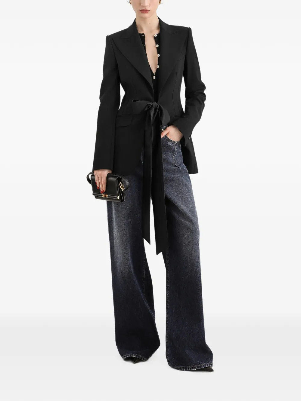 Dolce & Gabbana Turlington jack met enkele rij knopen van micro-geribbelde stof Zwart