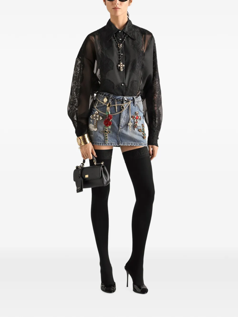 Dolce & Gabbana Denim mini-rok met borduurwerk Blauw