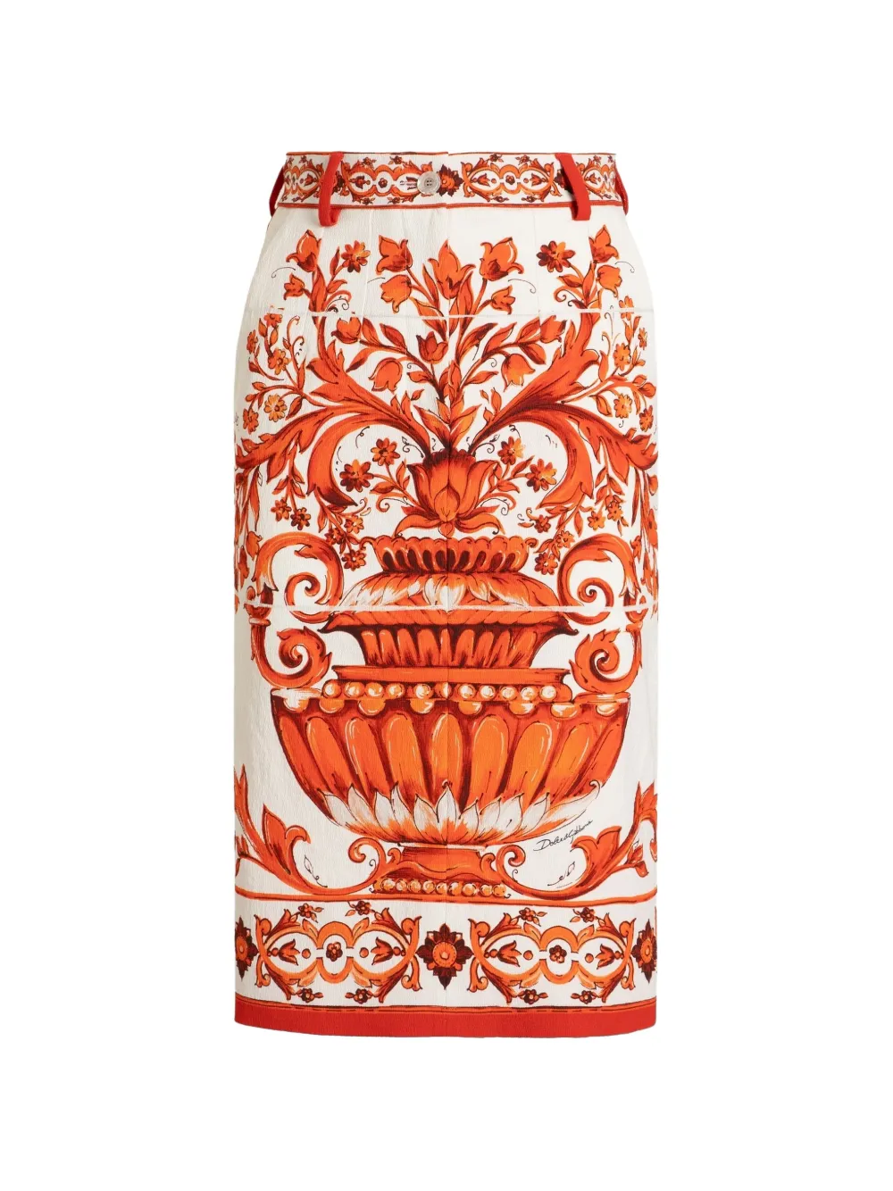 Dolce & Gabbana Midirock aus Brokat mit Majolika-Print - Weiß