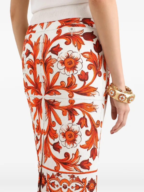 Dolce & Gabbana Midi Skirt In majolica-print Brocade | White