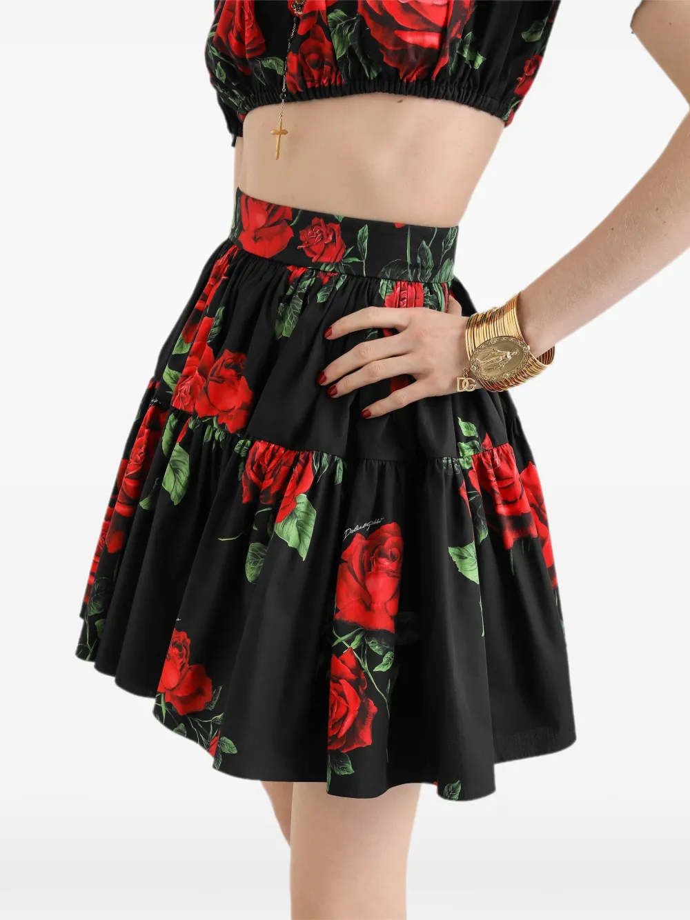 Dolce & Gabbana Popeline rok met roos-print Zwart