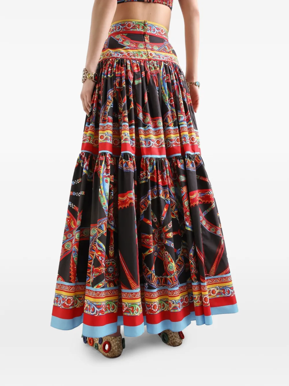 Dolce & Gabbana Popeline maxi-rok met Carretto-print Zwart