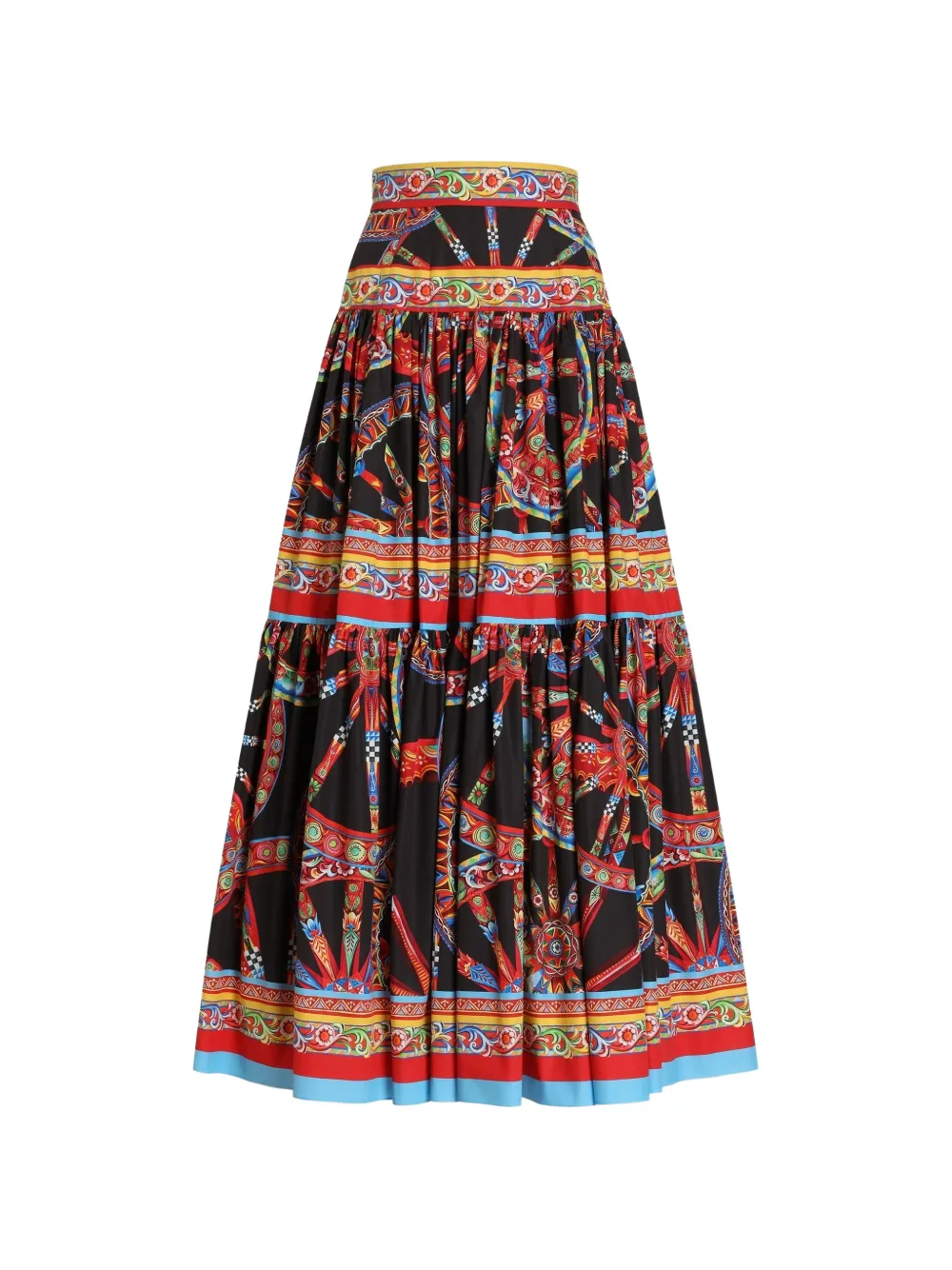 Dolce & Gabbana Langer Rock Aus Popeline Mit Carretto-print In Multi