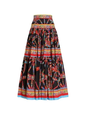 Dolce & Gabbana Carretto-print Twill Midi Skirt | Yellow | FARFETCH