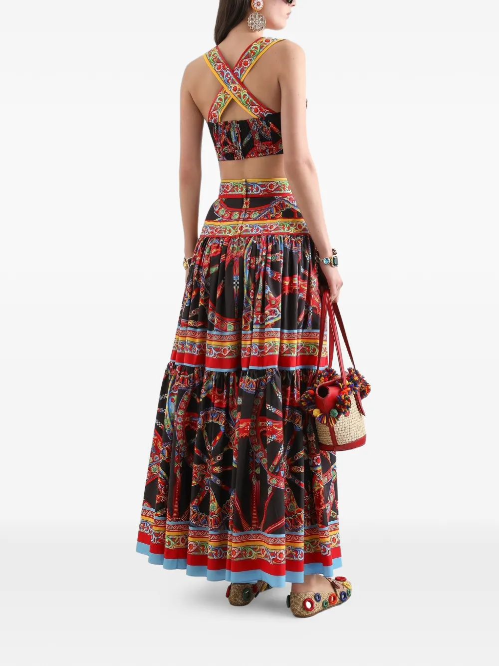Dolce & Gabbana Popeline maxi-rok met Carretto-print Zwart
