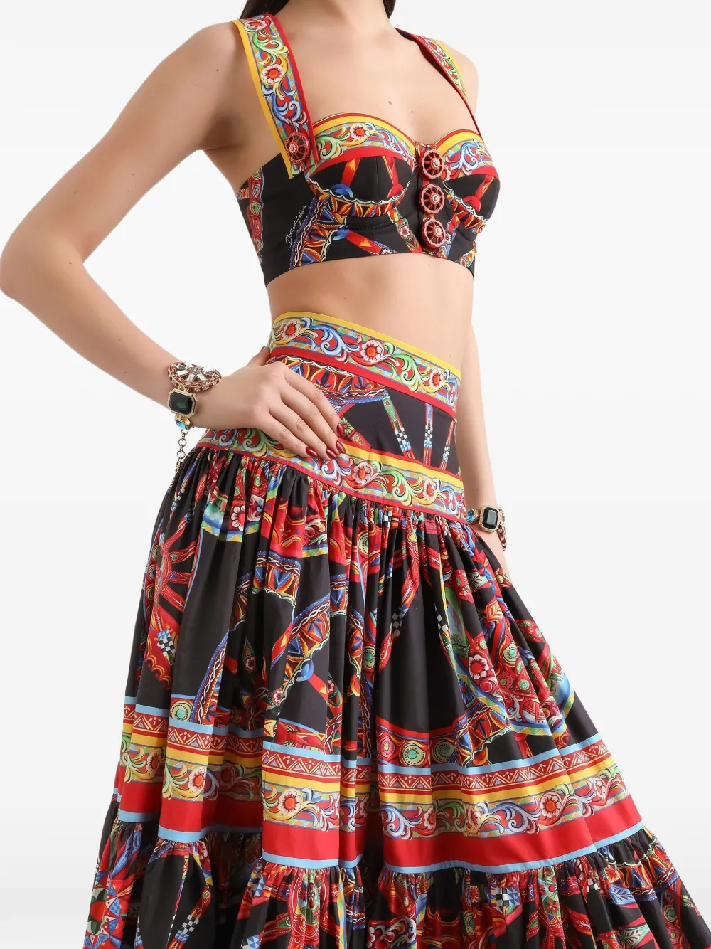 Dolce & Gabbana Popeline maxi-rok met Carretto-print Zwart