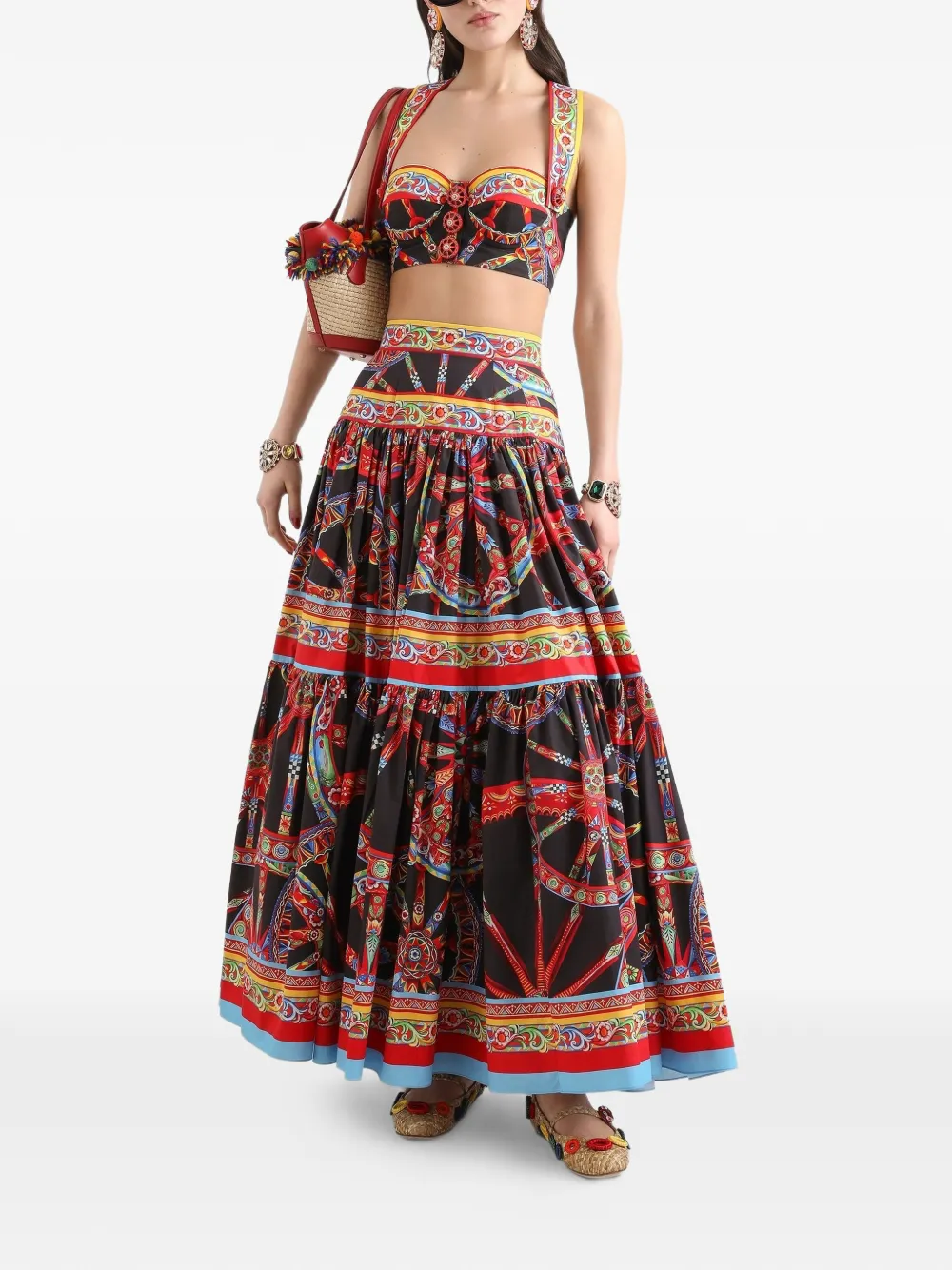 Dolce & Gabbana Popeline maxi-rok met Carretto-print Zwart