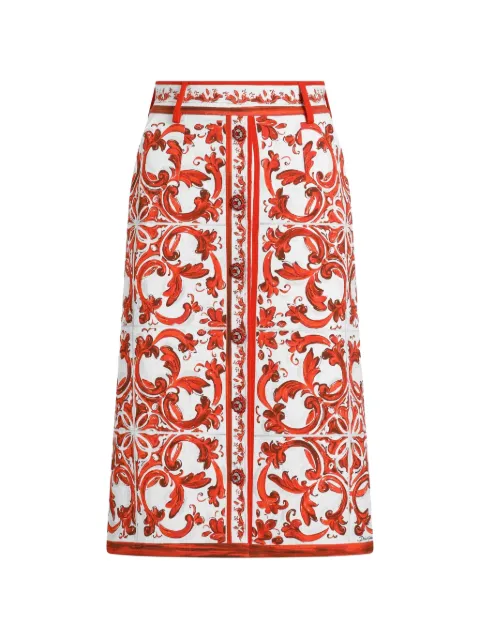 Dolce & Gabbana Majolica-print brocade skirt with jewel buttons