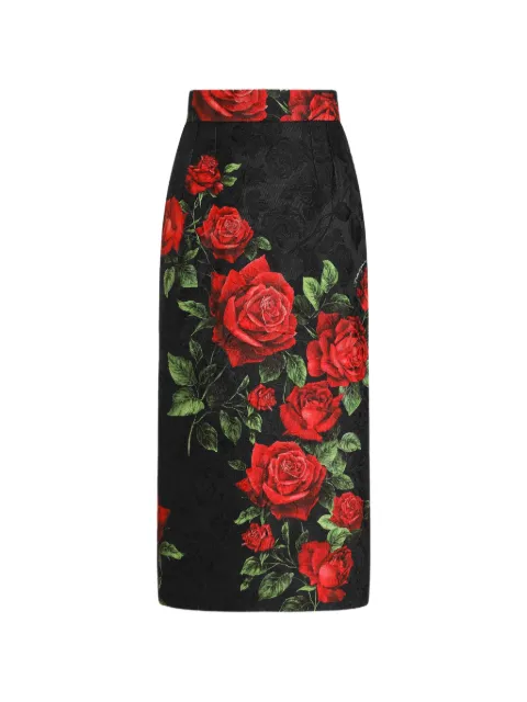 Dolce & Gabbana rose-print brocade skirt