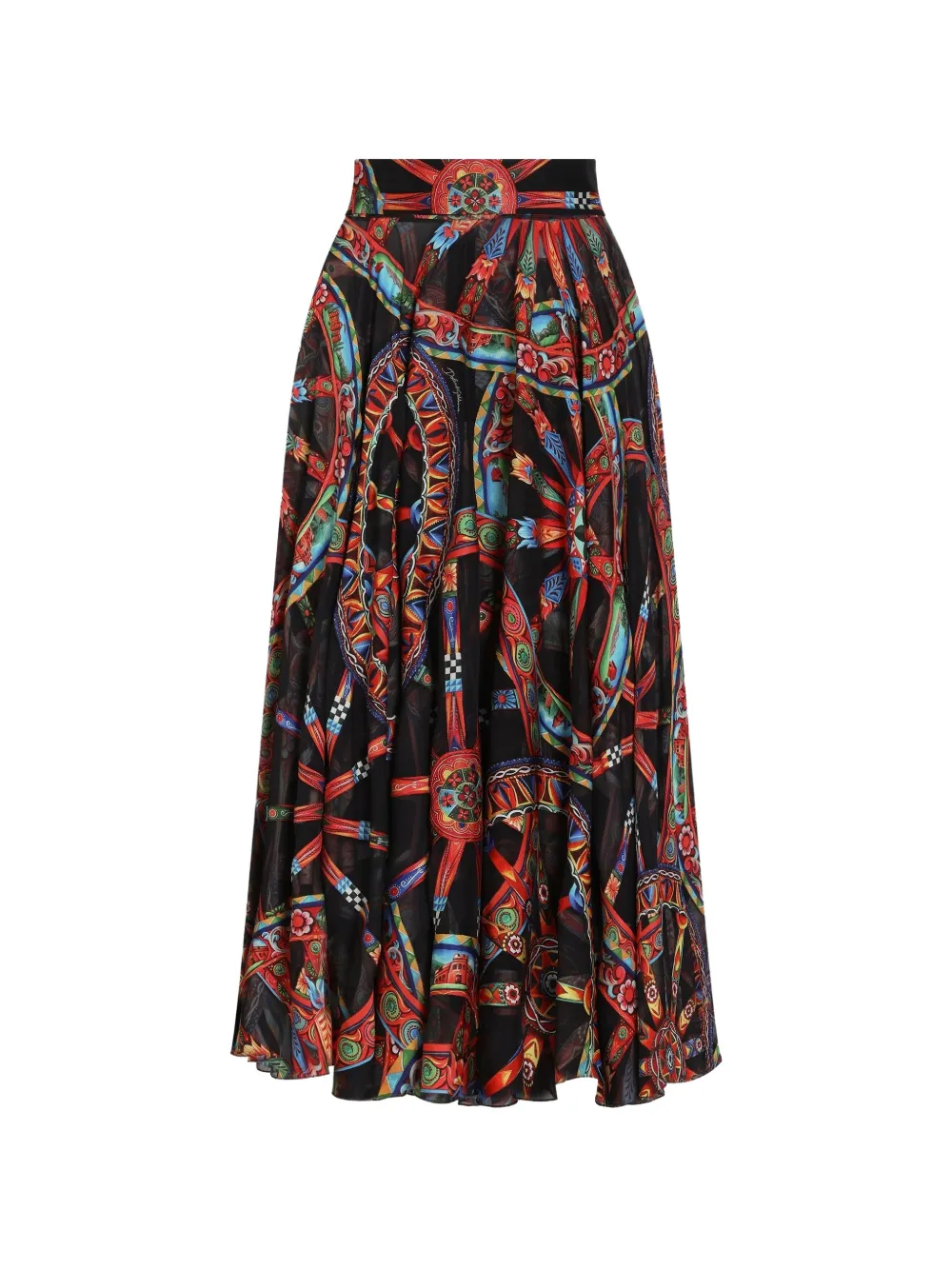 Dolce & Gabbana Gonna lunga in twill devoré con stampa Carretto - Nero