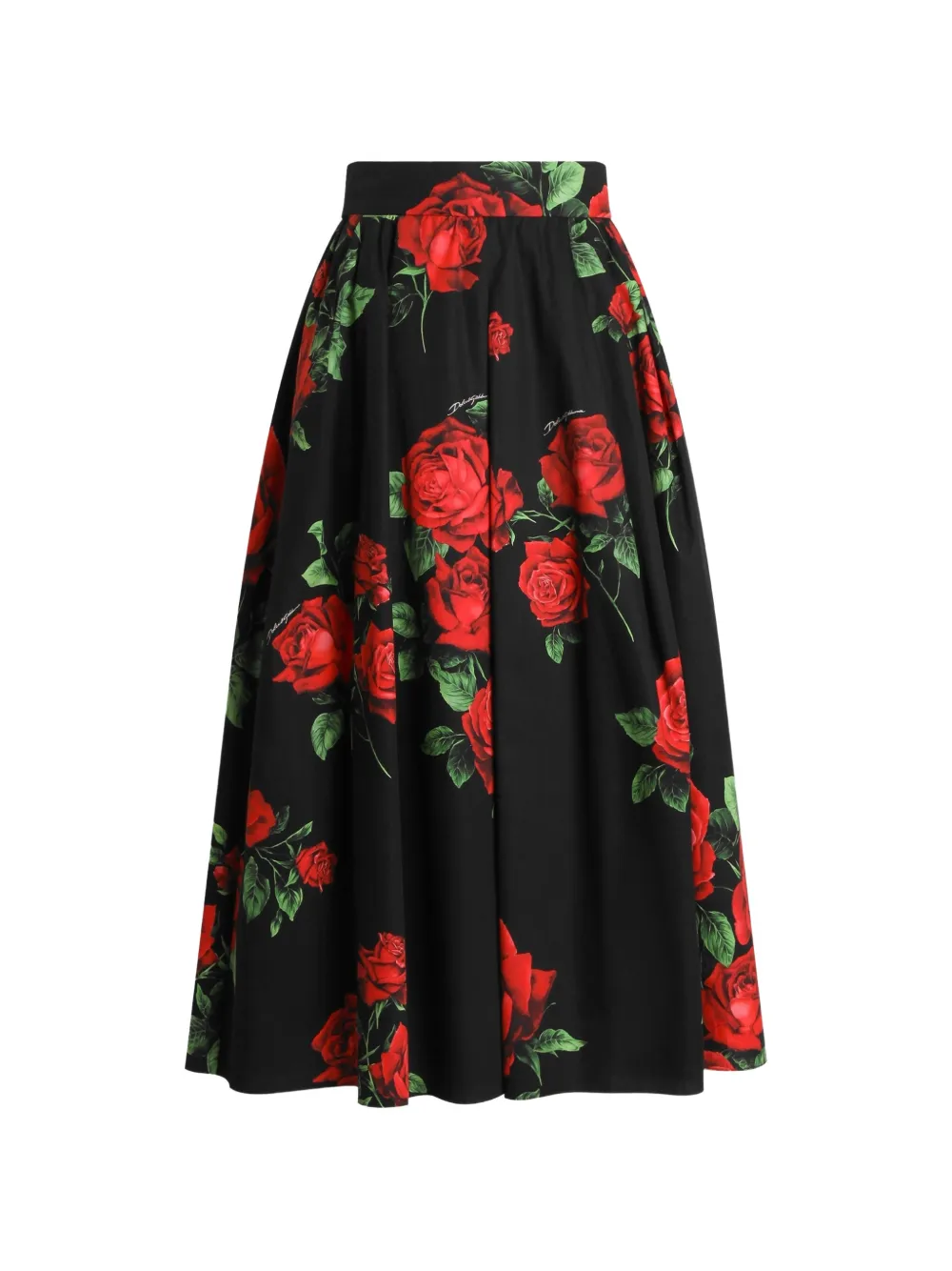 Dolce & Gabbana Gonna plissettata in popeline con stampa rose - Nero