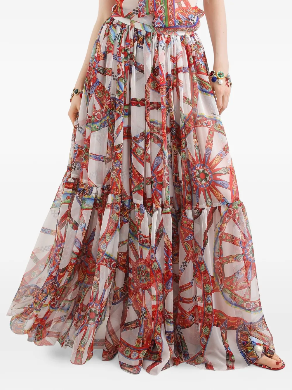 Dolce & Gabbana Chiffon maxi-rok met Carretto-print Wit