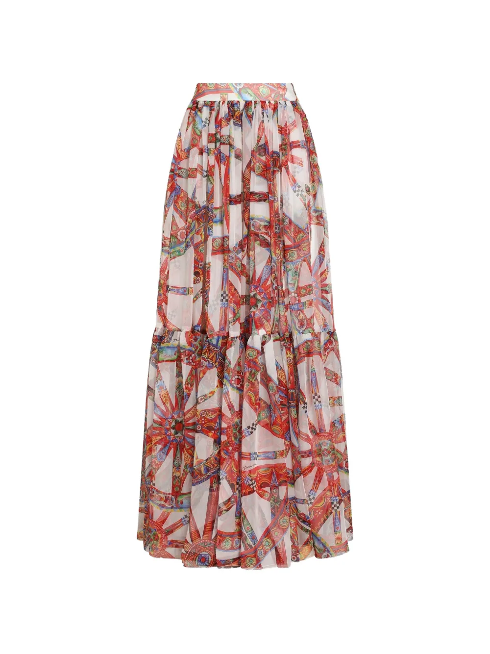 Dolce & Gabbana Langer Chiffonrock mit Carretto-Print - Weiß