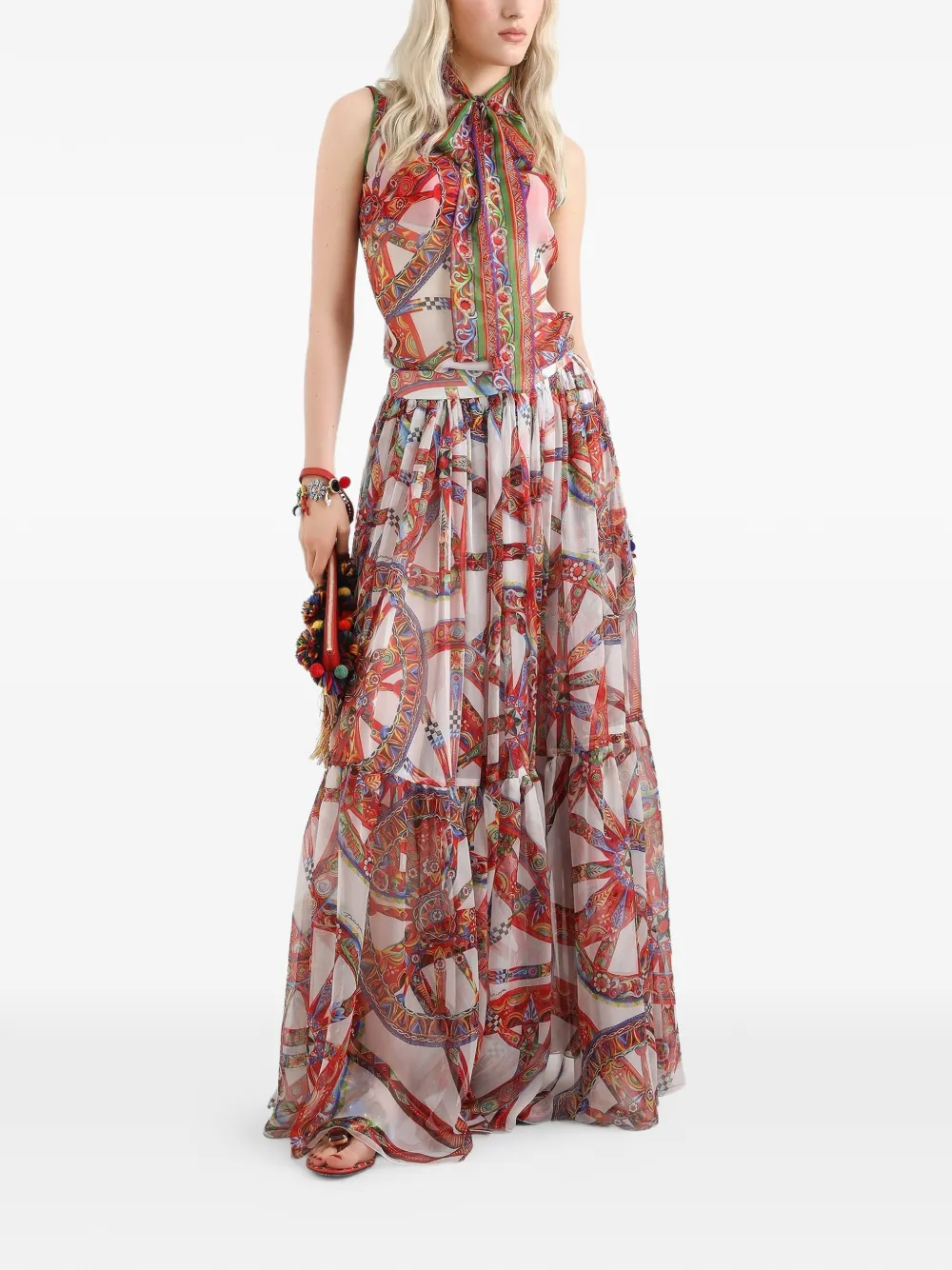 Dolce & Gabbana Chiffon maxi-rok met Carretto-print Wit