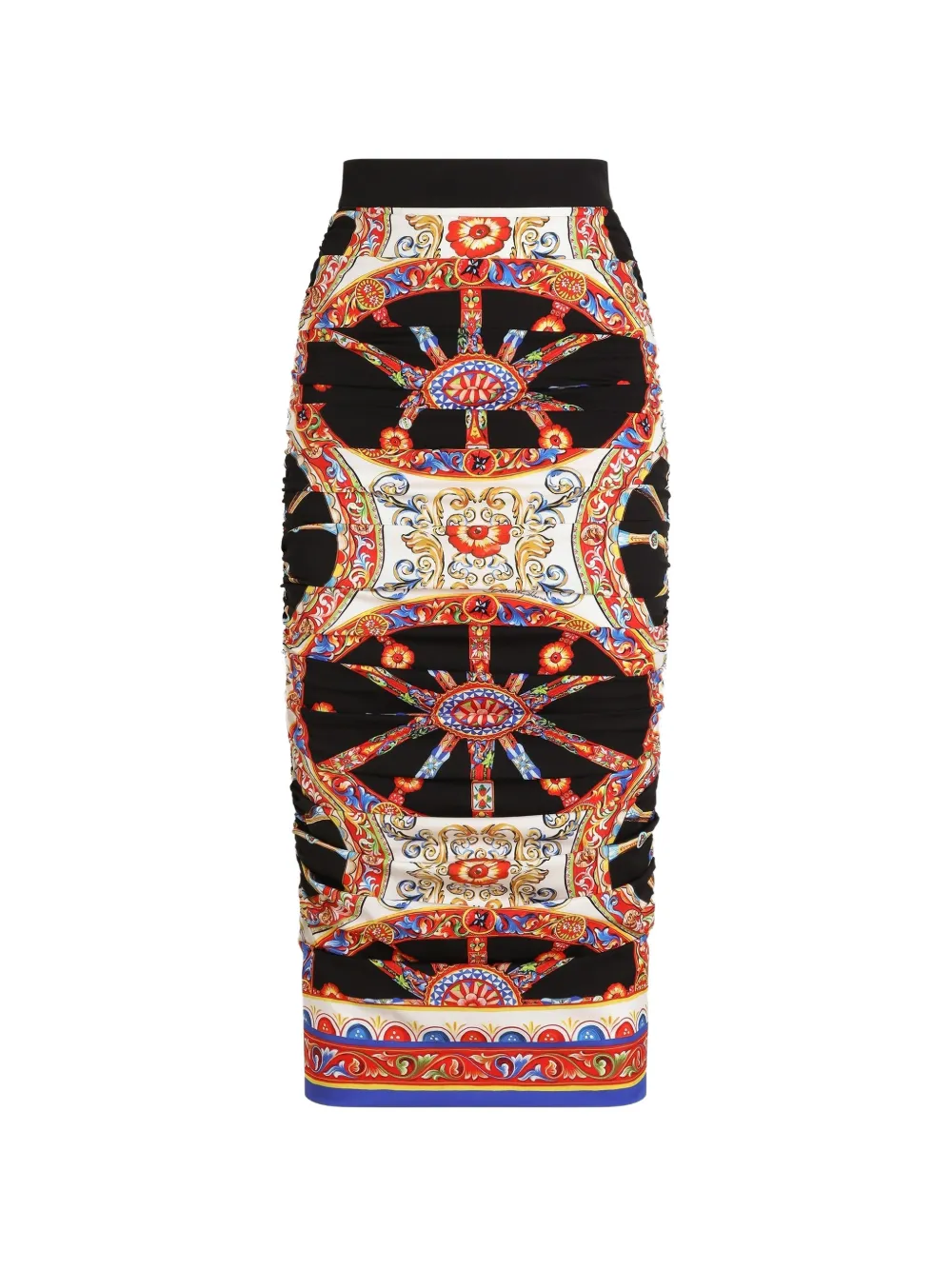 Dolce & Gabbana Gonna midi in charmeuse con stampa Carretto - Nero