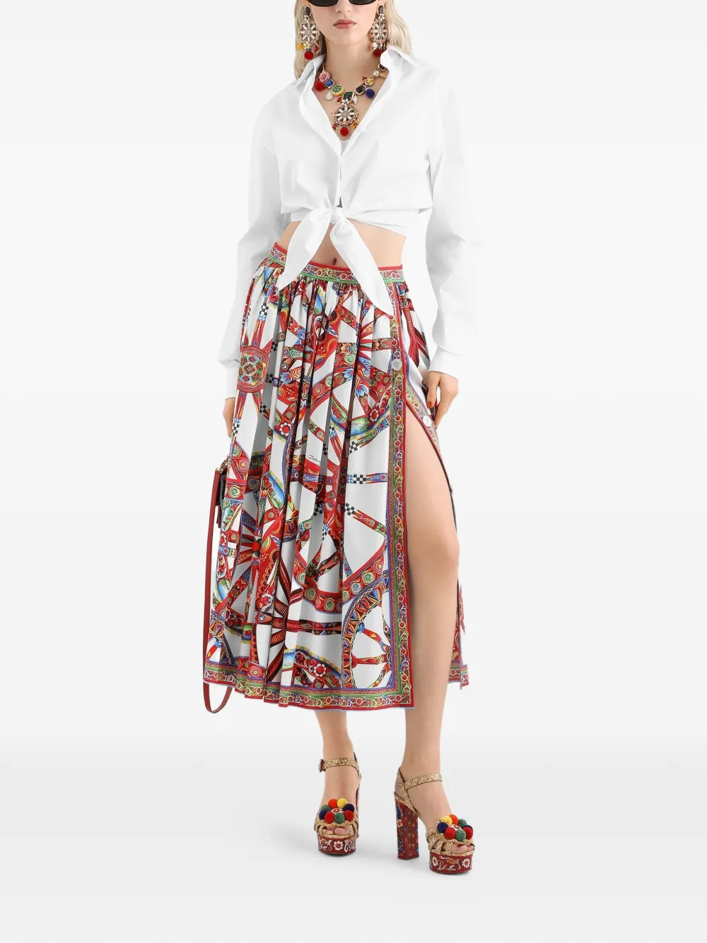Dolce & Gabbana Popeline maxi-rok met Carrettoprint Wit