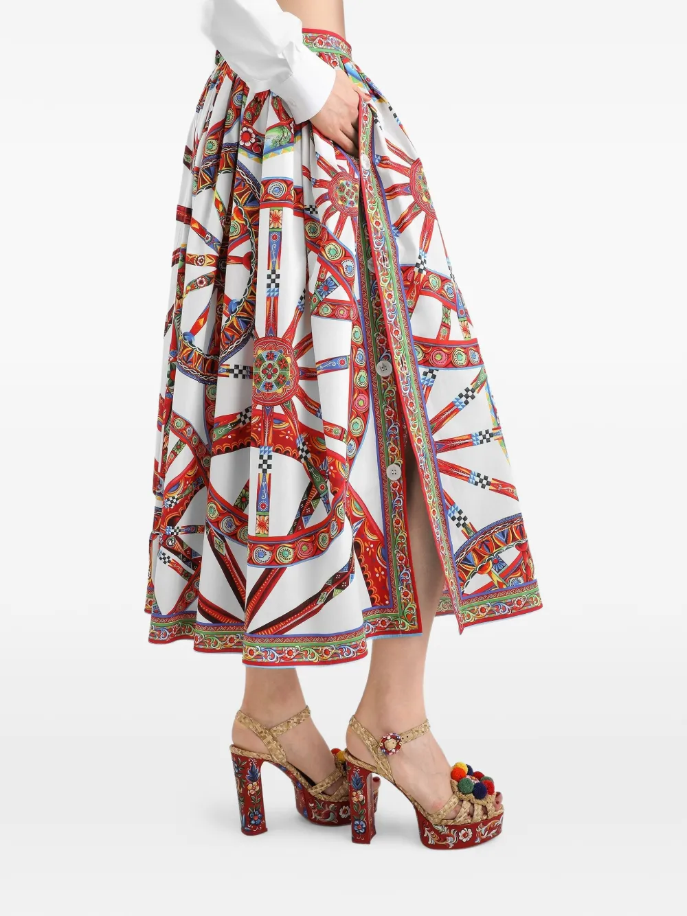 Dolce & Gabbana Popeline maxi-rok met Carrettoprint Wit