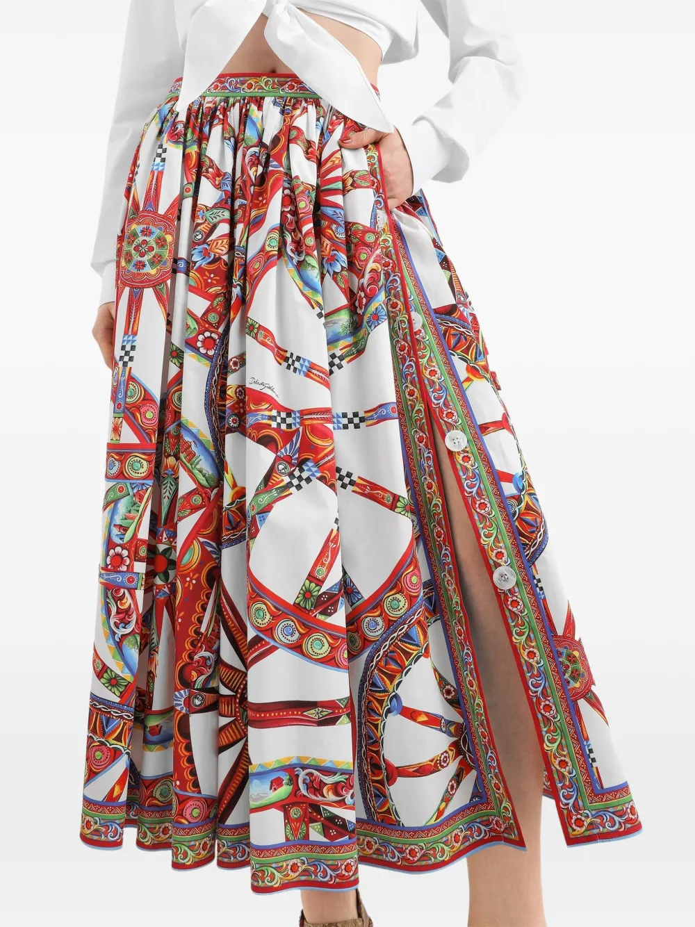 Dolce & Gabbana Popeline maxi-rok met Carrettoprint Wit
