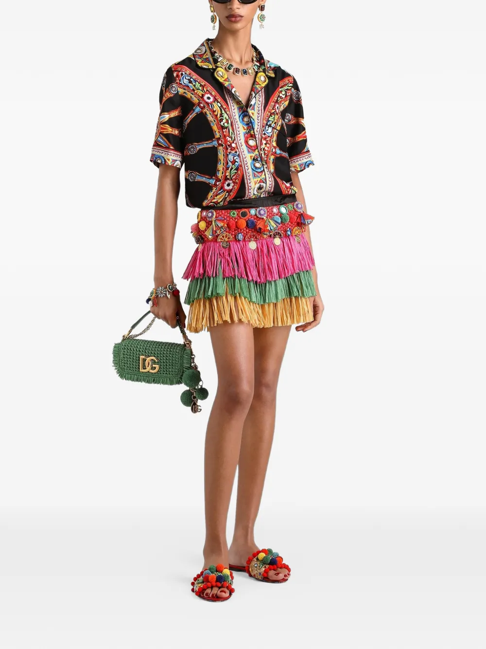 Dolce & Gabbana Raffia mini-rok met applicaties Roze