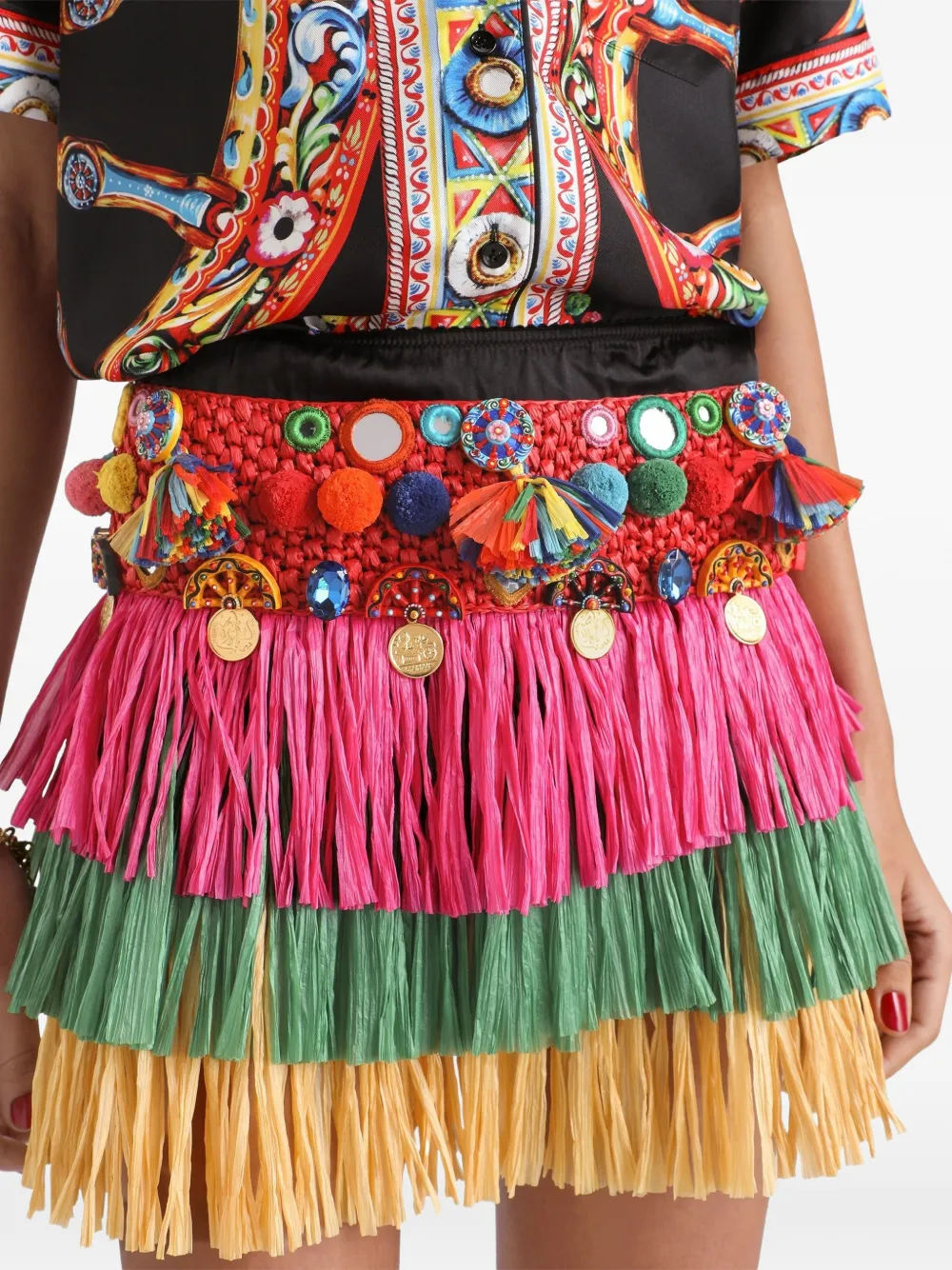 Dolce & Gabbana Raffia mini-rok met applicaties Roze