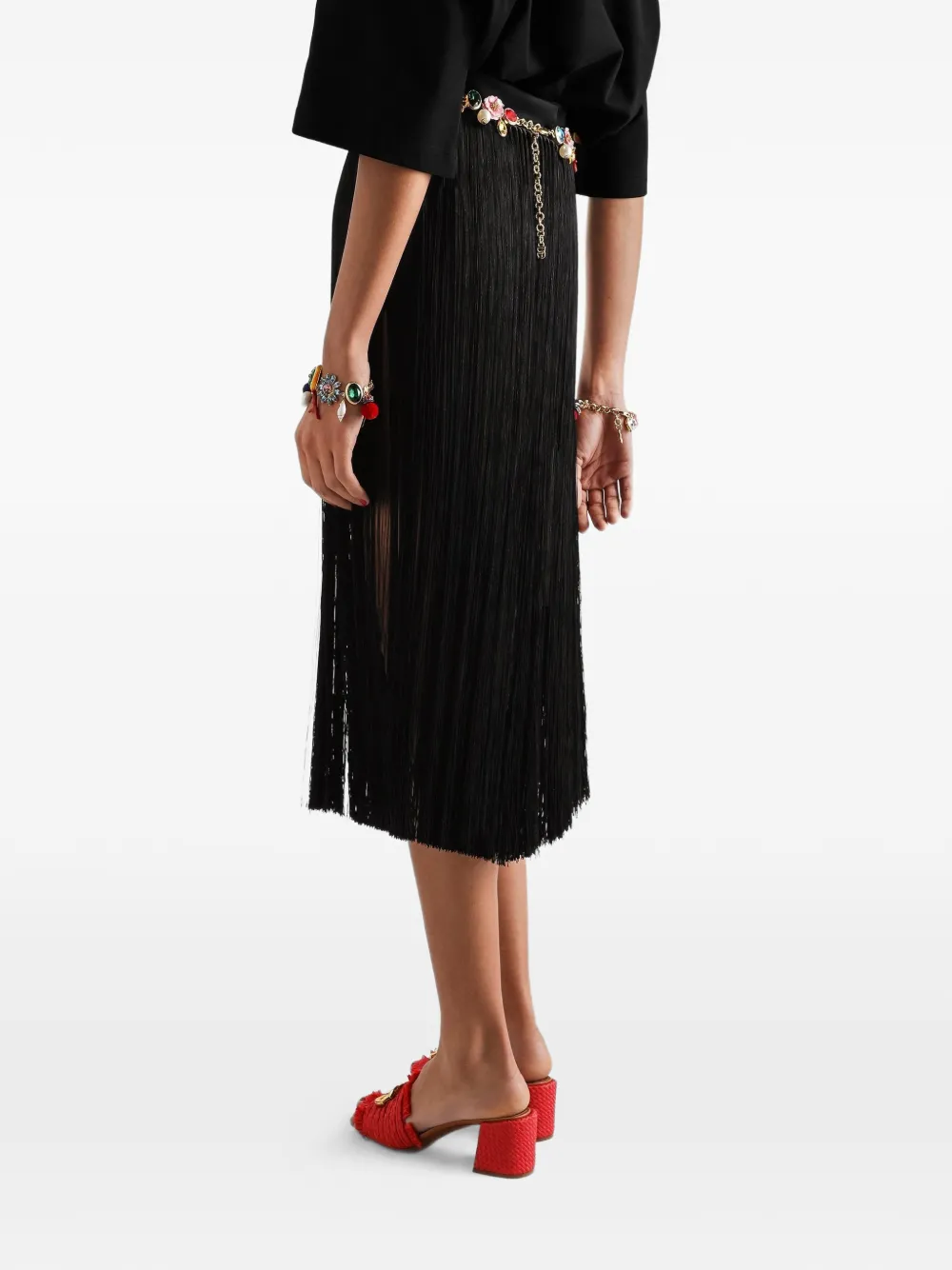 Dolce & Gabbana Satijnen maxi-rok met franje Zwart