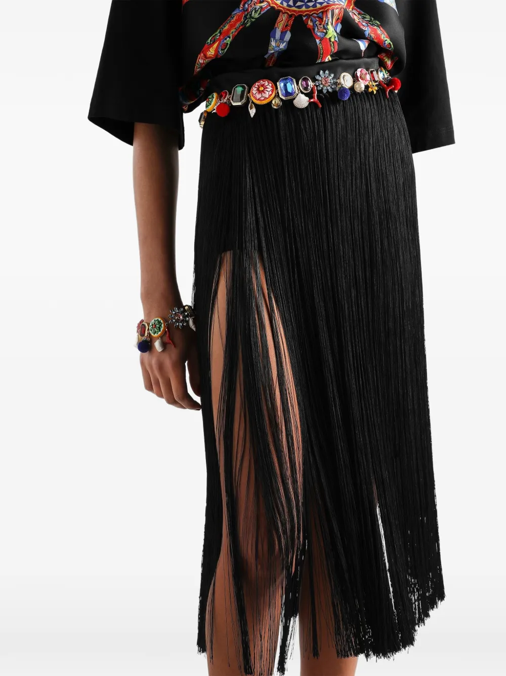 Dolce & Gabbana Satijnen maxi-rok met franje Zwart