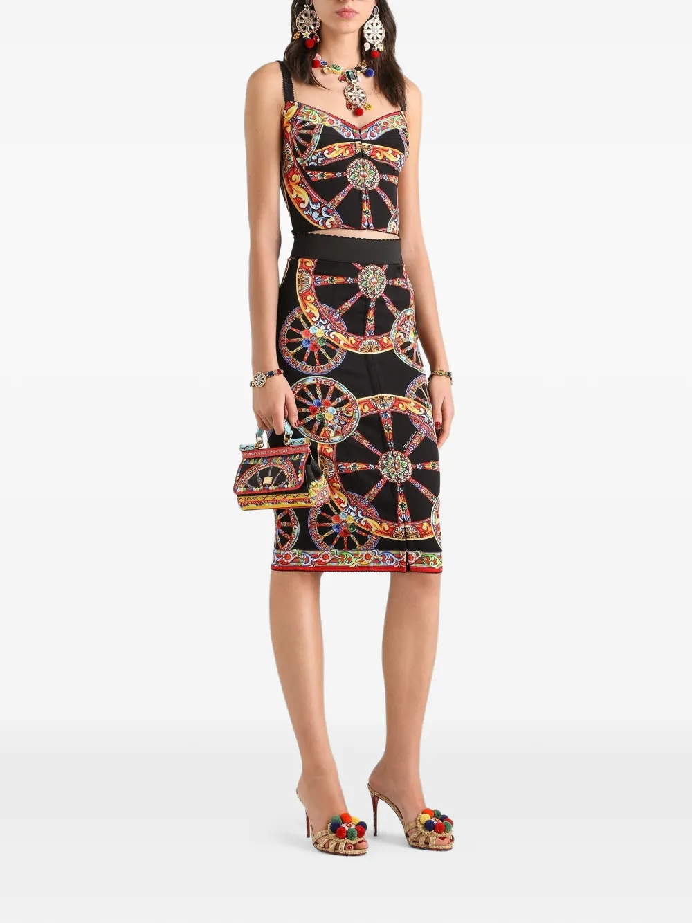 Dolce & Gabbana Charmeuse maxi-rok met Carretto-print Zwart