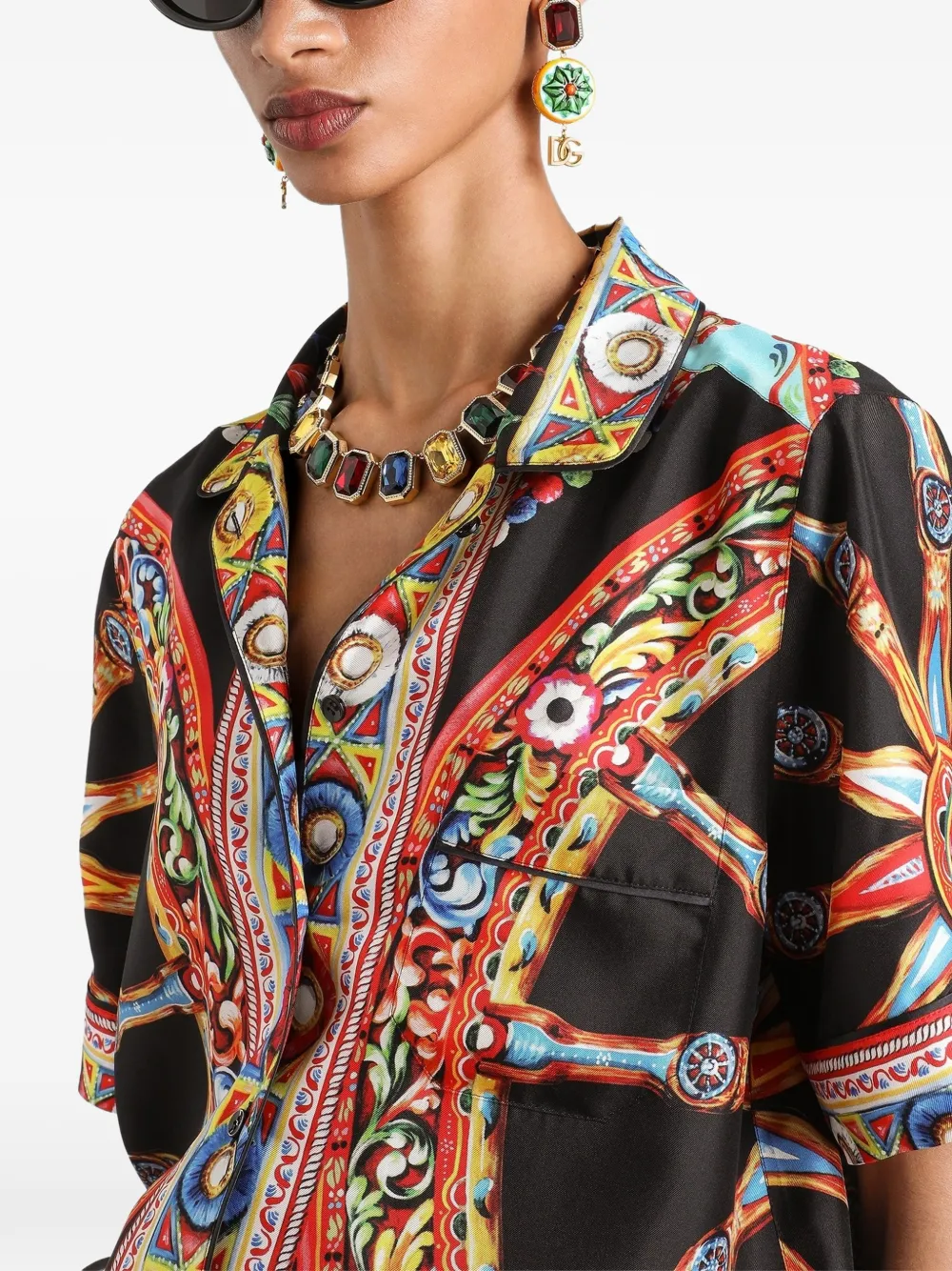 Dolce & Gabbana Zijden twill blouse met Carretto-print Zwart