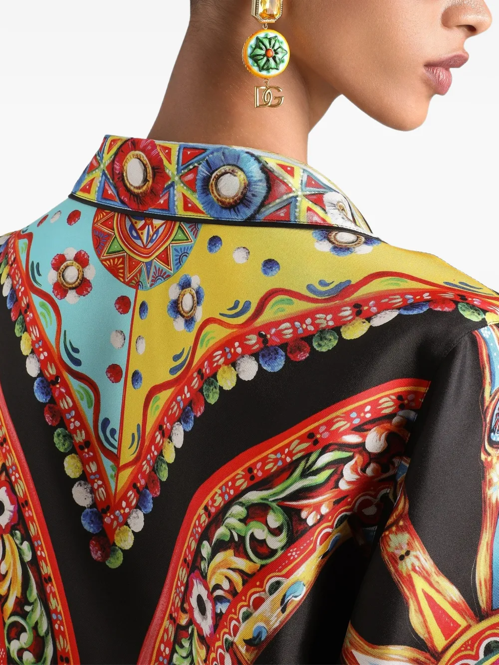 Dolce & Gabbana Zijden twill blouse met Carretto-print Zwart