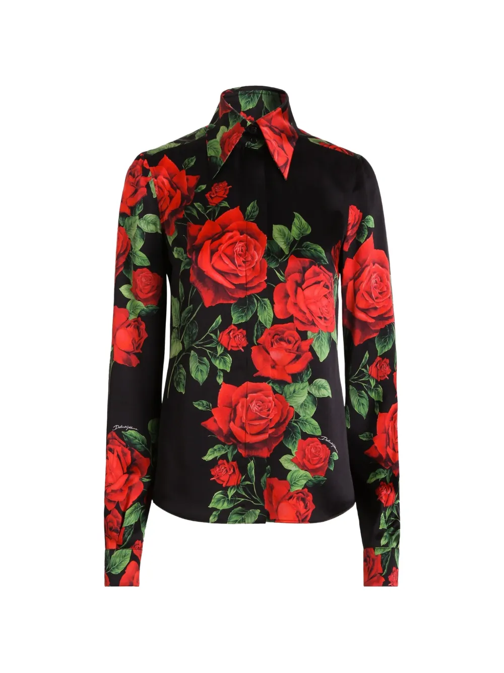 Dolce & Gabbana rose-print satin shirt - Schwarz