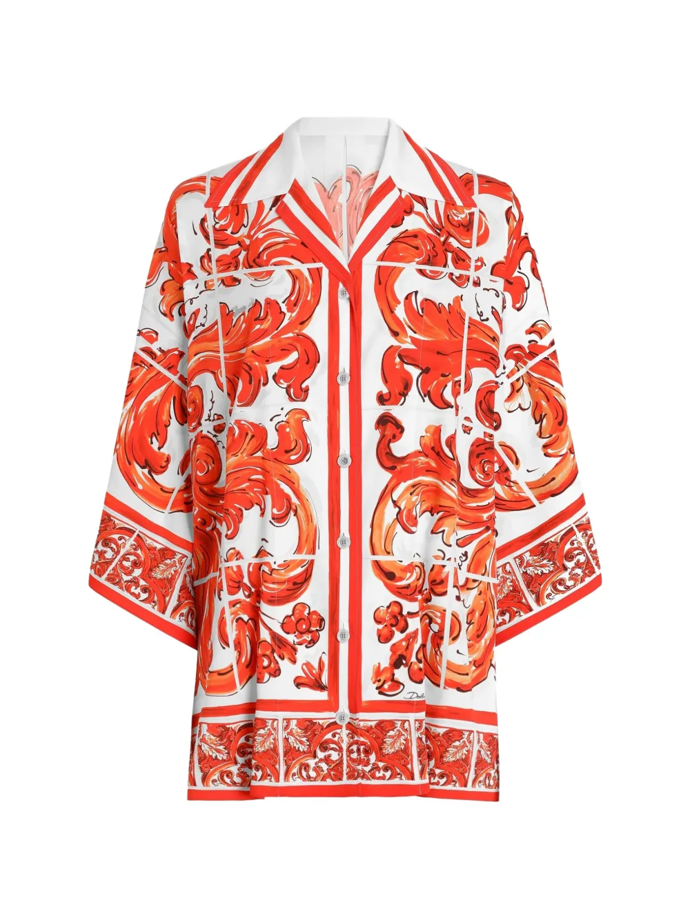 Dolce & Gabbana Camicia in charmeuse con stampa maioliche - Bianco